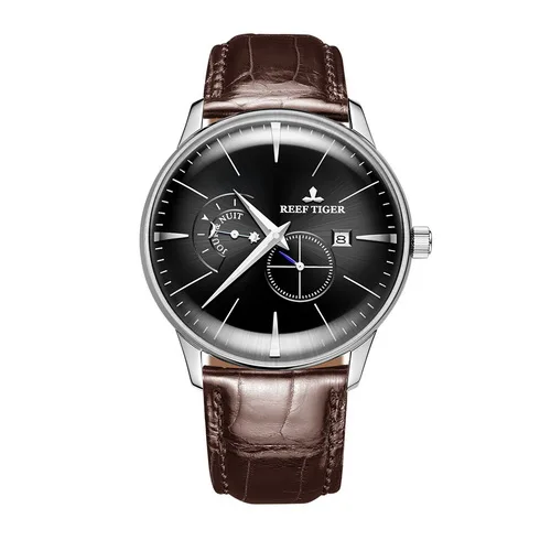 p2 Риф Тигр классический Serier RGA8219Men модный бизнес ультра тонкий чехол автоматические механические наручные часы с циферблатом день ночь silvr - Цвет: p2