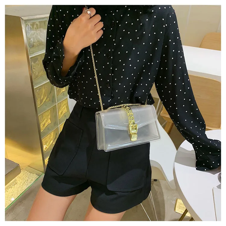 8 Colors Fashion Jelly Bag Casual Panelled Chain Shoulder Messenger Bags Summer Transparent Women Purse and Handbags Channel Bag