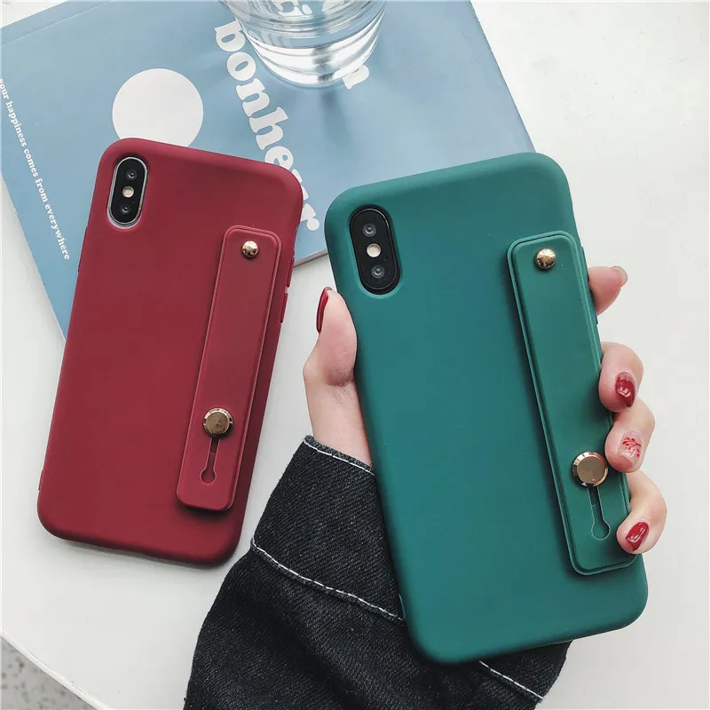 POBLU Cute Candy Color Wrist Strap Hand Band Soft Silicone Couples Case For iphone XR XS Max 6S 7 8 Plus Stand Phone Cover |