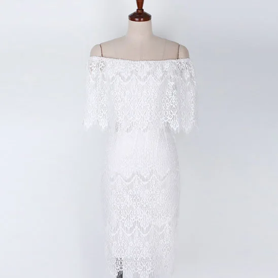 Merderheow Новый 2017 Весна Лето женщин Белое Кружево Рукавов Dress Мода Femme Случайный
