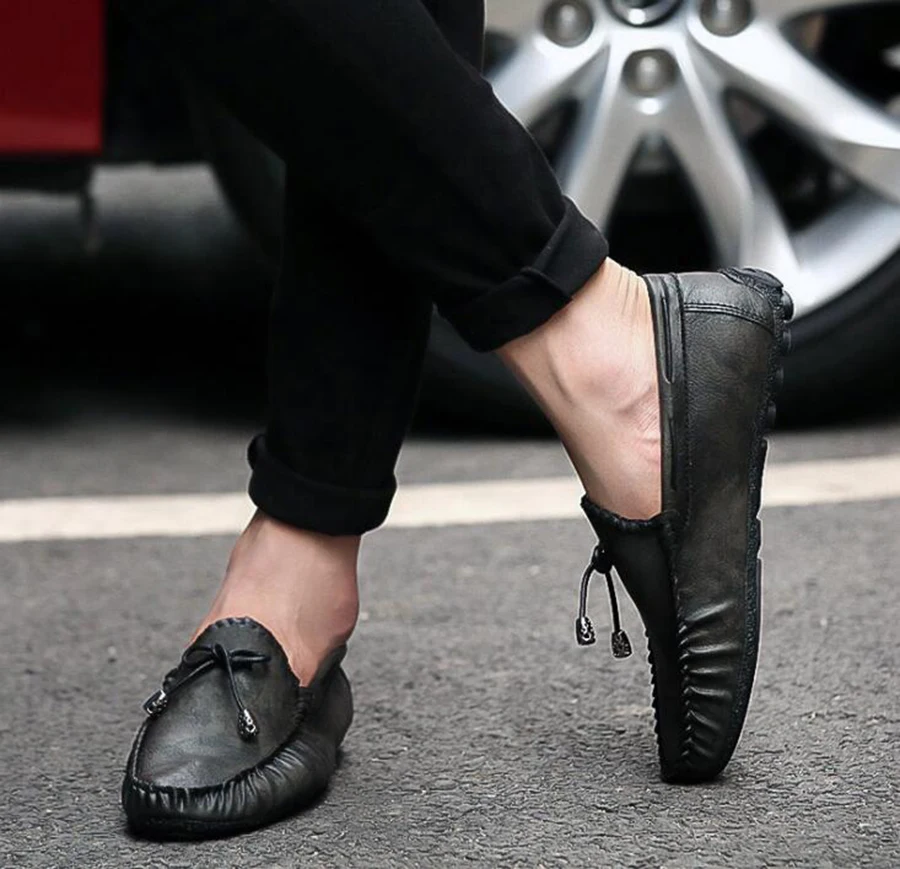 Round Head Flat Casual Peas Shoes Business Comfortable Men's Korean Youth Tide Leather | Обувь