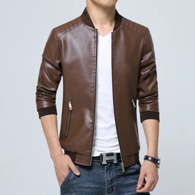 Мотоциклетная кожаная куртка для мужчин Jaqueta De Couro Solid Slim Fit Мужские кожаные куртки и пальто люксовый бренд jaqueiro Motoqueiro 20 - Цвет: Coffee