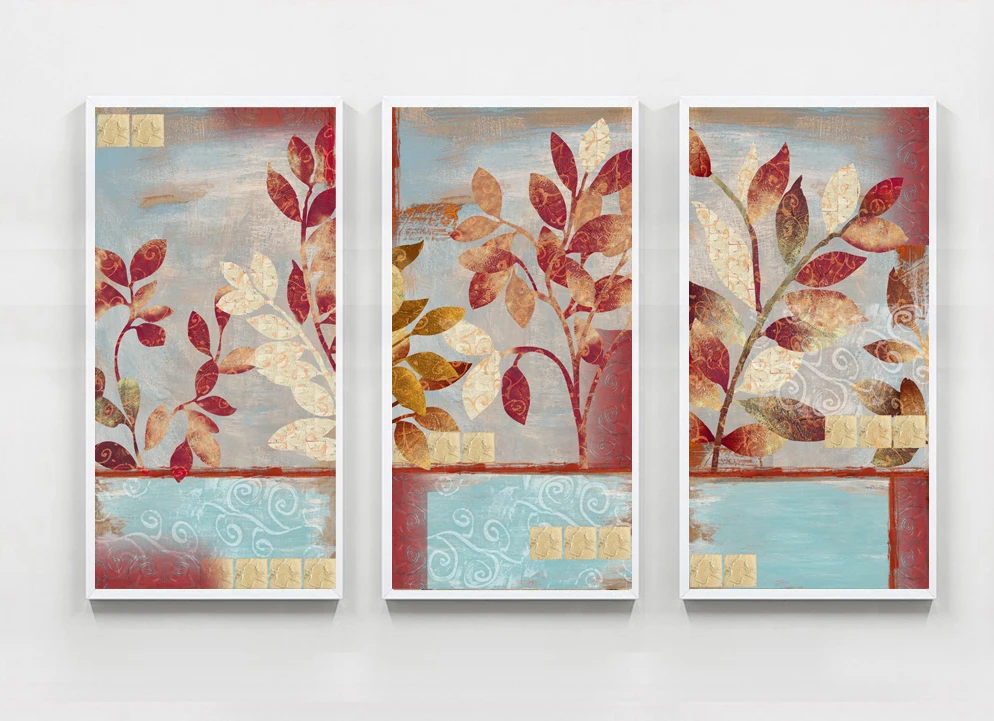 3 предмета дешевые в американском стиле абстрактные красные листья холст