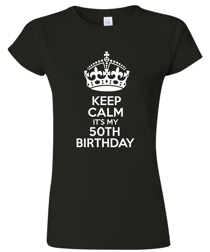 Мужская и Женская Футболка Keep Calm It's My 50Th Birthday забавная с принтом Humour 50 лет