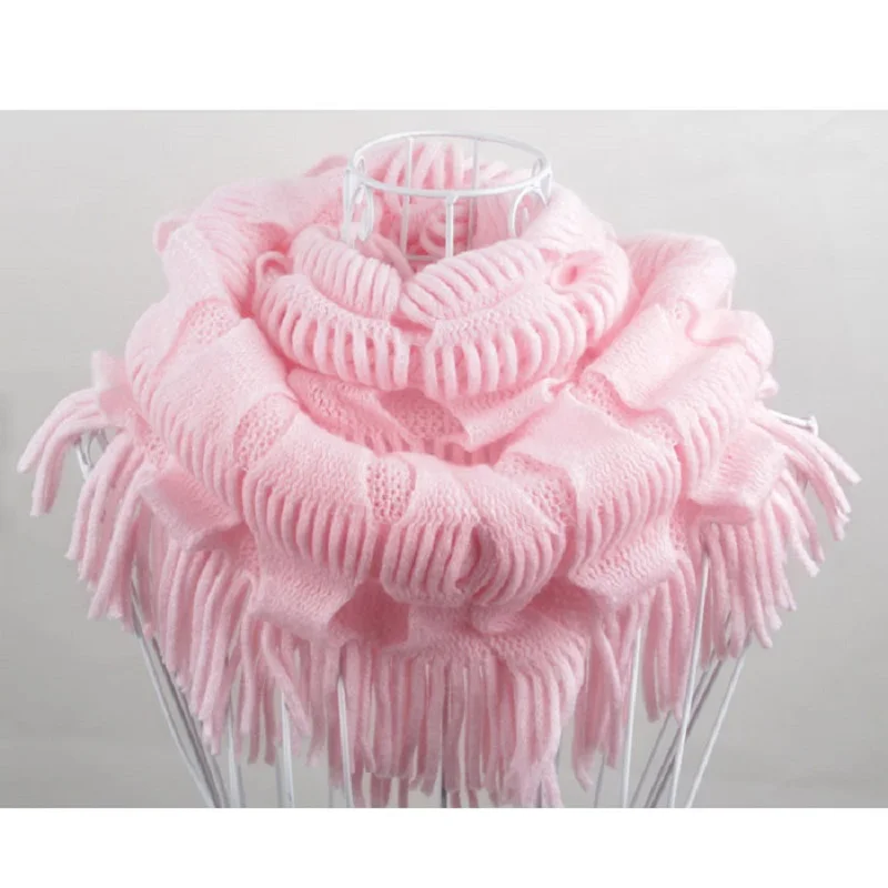 Зимний шарф хит 2016 модный новый женский однотонный теплый вязаный с бахромой