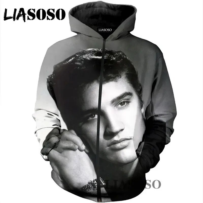 LIASOSO зима Harajuku Мужская и Женская толстовка на молнии с 3D принтом Elvis Presley пальто