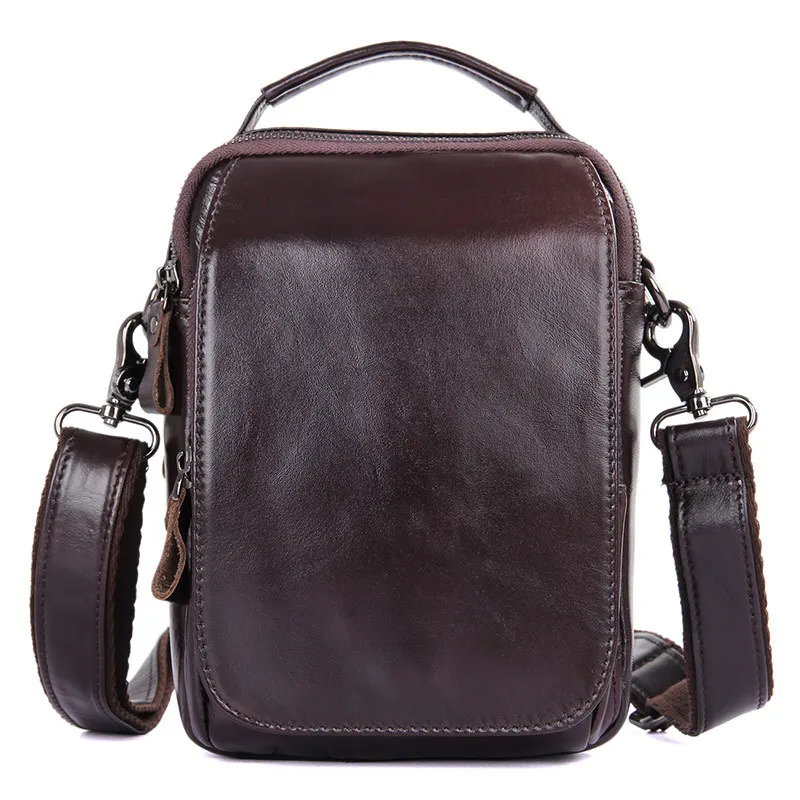

Nesitu High Quality Black Coffee Real Skin Genuine Leather Small Men Messenger Bags for Mini ipad Male Shoulder Bag M1012