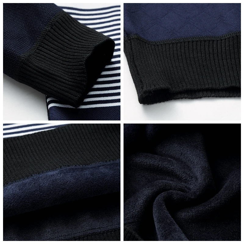 

JZ CHIEF Fake Two Piece Pollover Sweater Men Striped Thick Winter Knitted Sweater Slim Fit Patchwork Shirt Collar Elegant Blouse