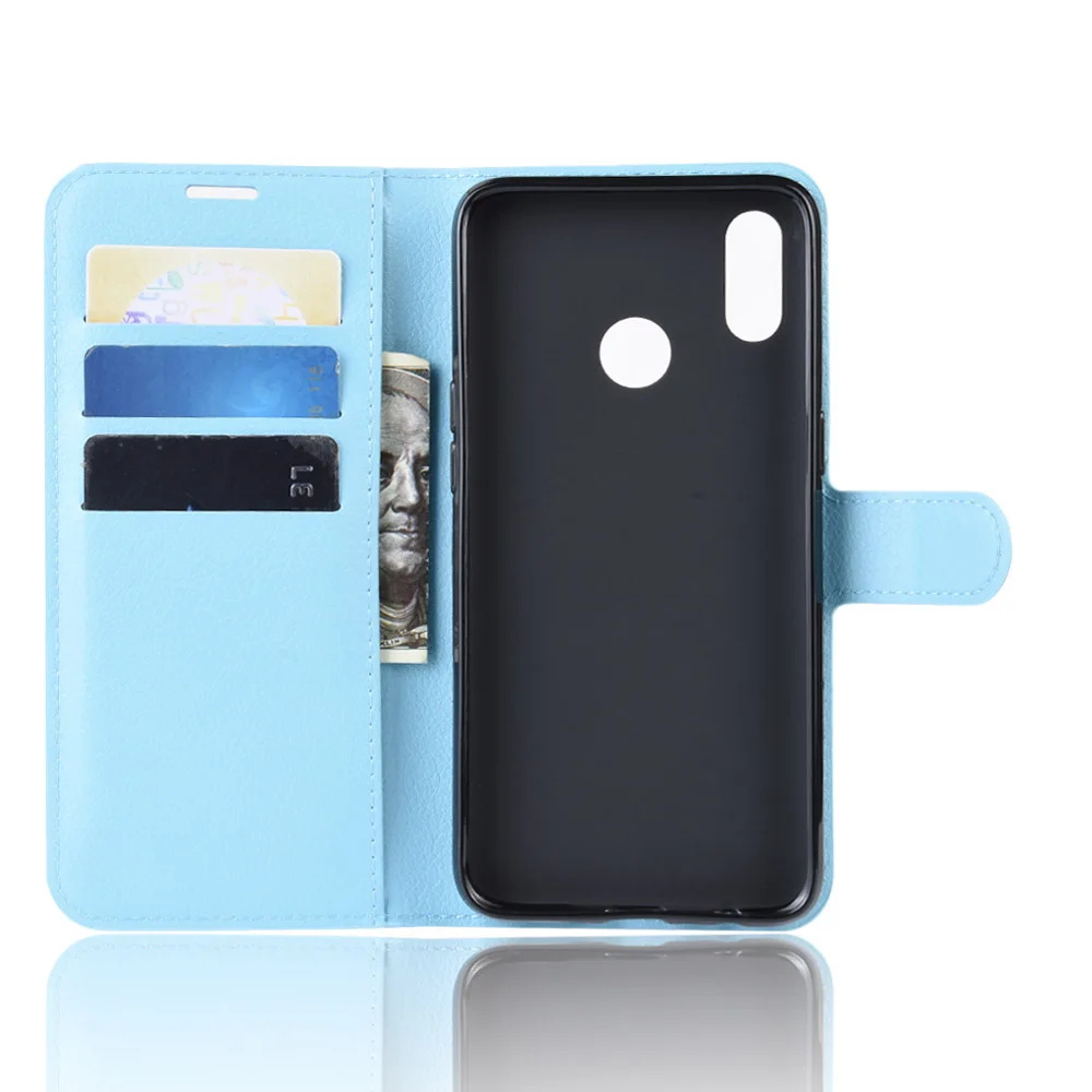 Чехол книжка из искусственной кожи с зернистой фактурой для OPPO Realme 3 Lychee 10