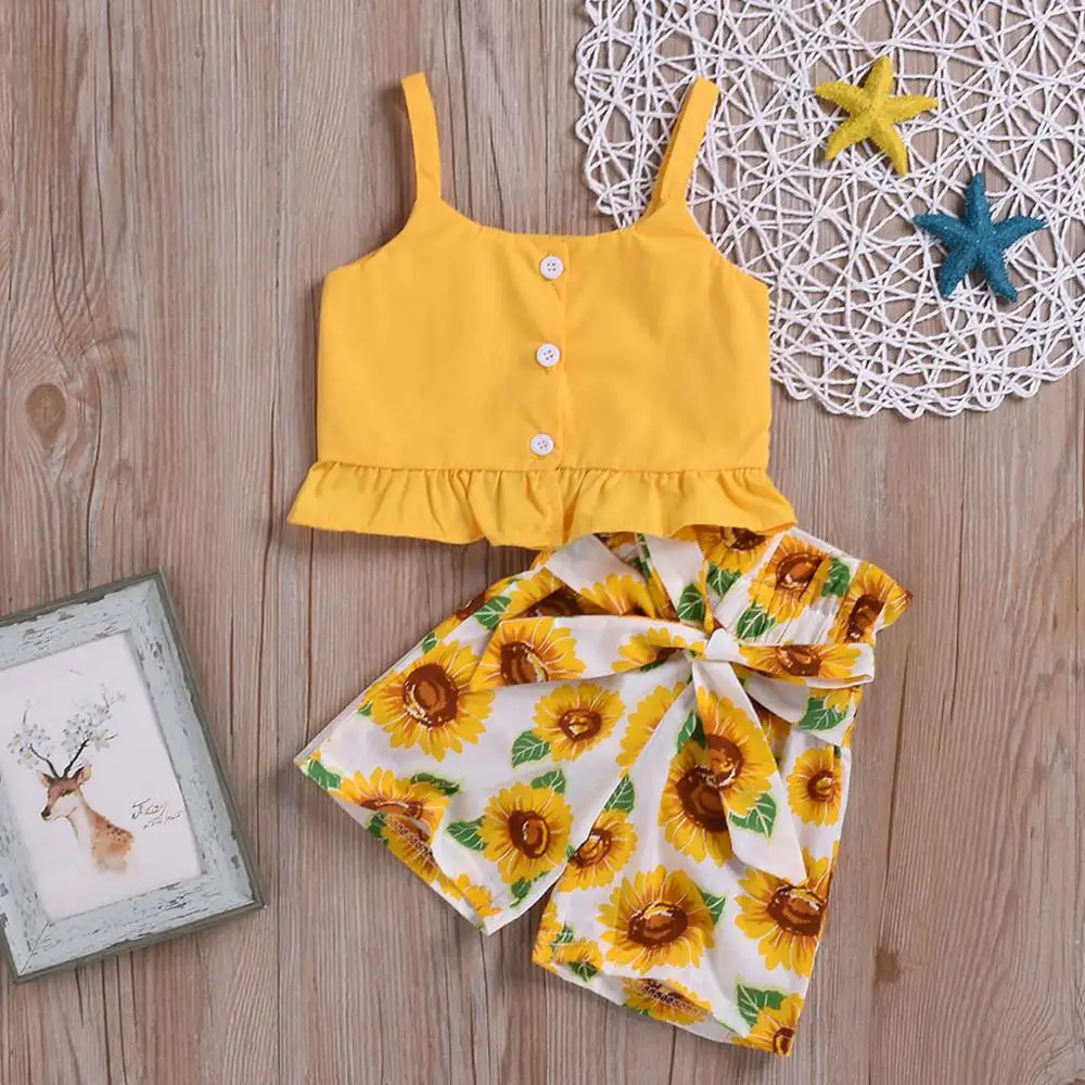 Одежда для девочек комплект из 2 предметов Короткие топы на бретелях + шорты с