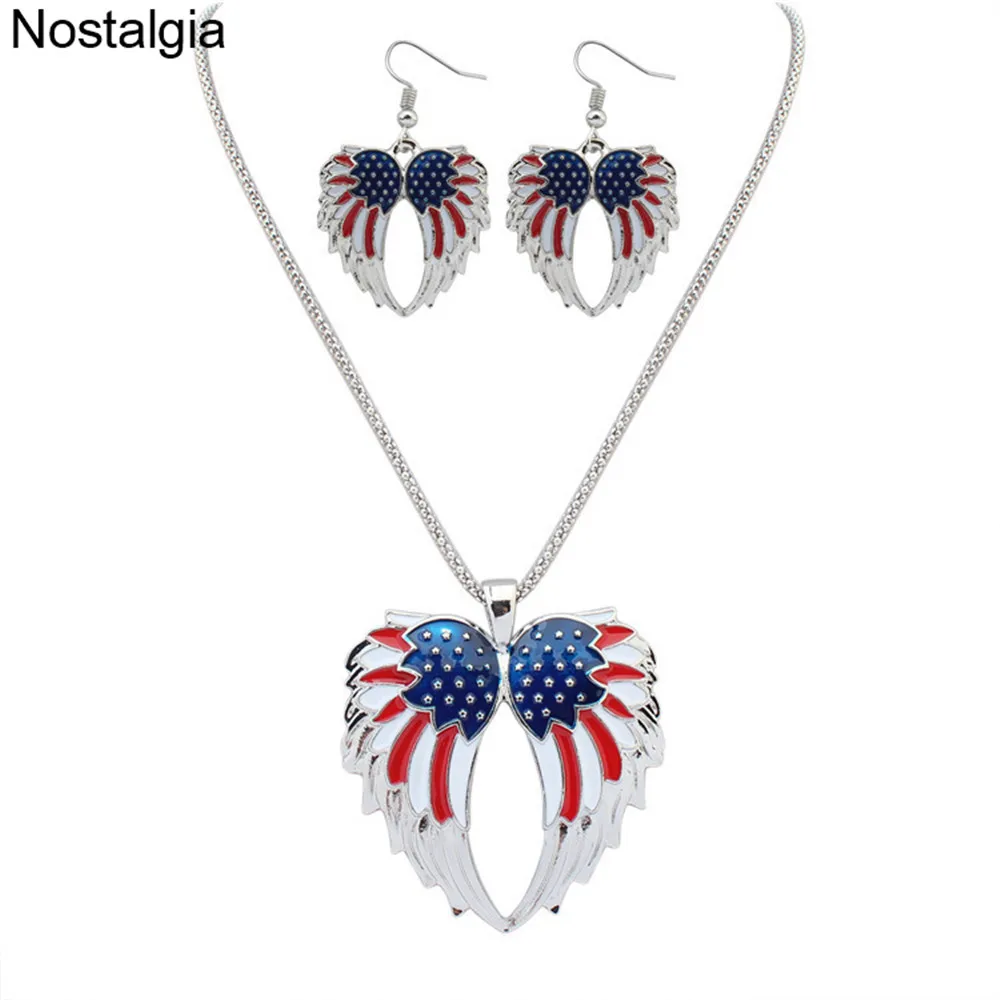 

Nostalgia American Flag Military Army Guardian Angel Wings Enamel Jewlery Sets For Women Aretes De Mujer