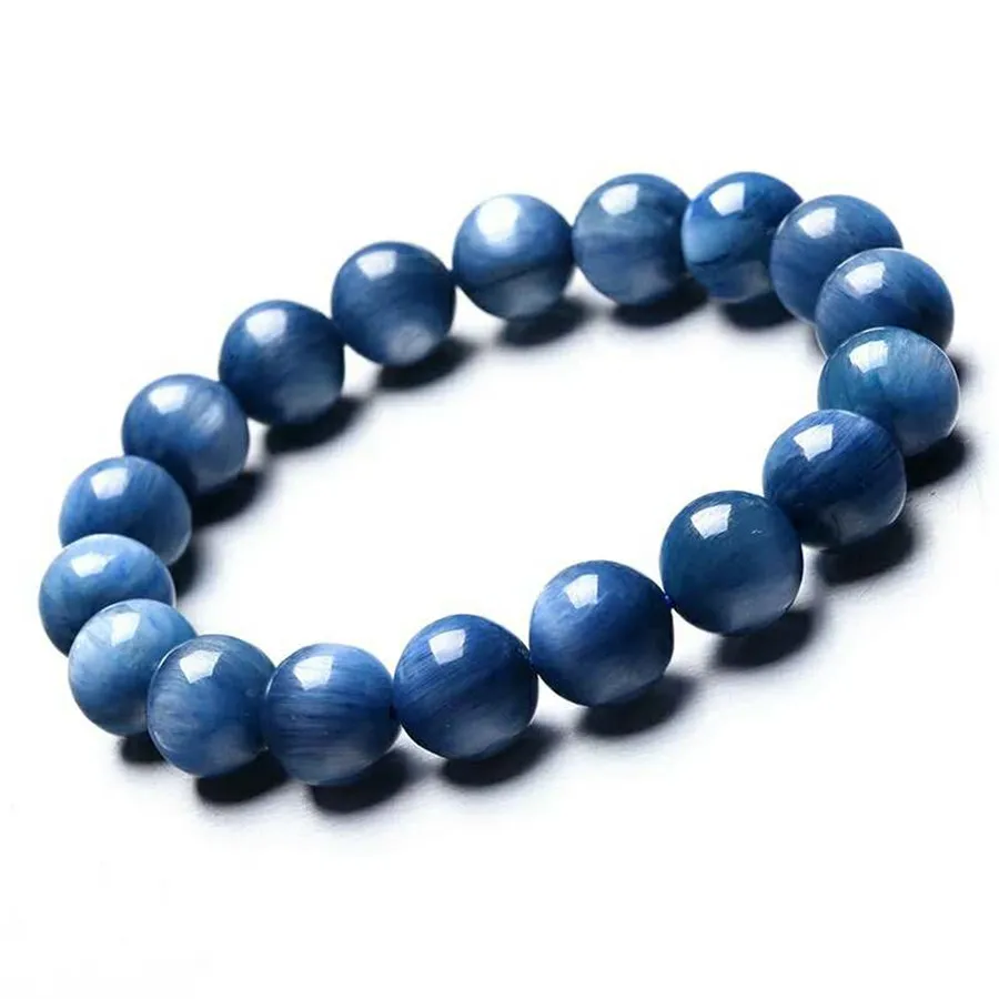 

10mm 100% Genuine Blue Cat Eye Effect Natural Kyanite Bracelet For Women Men Powerful Stretch Crystal Round Bead Bracelet