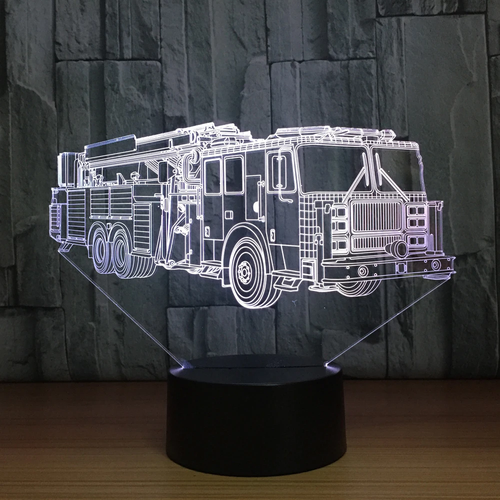 3D пожарная машина моделирование настольная лампа 7 цветов Изменение ночной