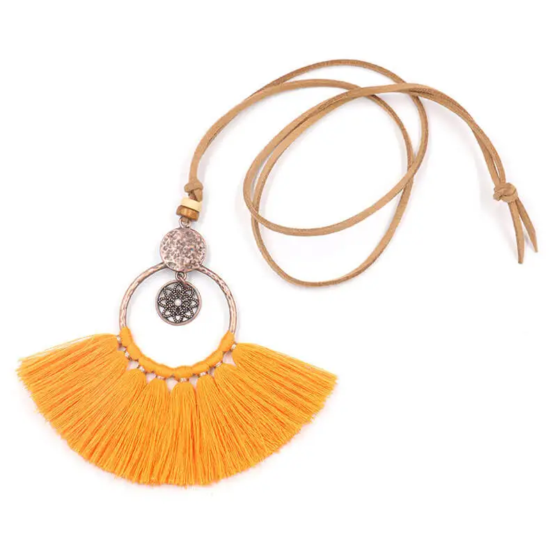 Женское кожаное ожерелье с подвеской в виде цветка богемном стиле красное