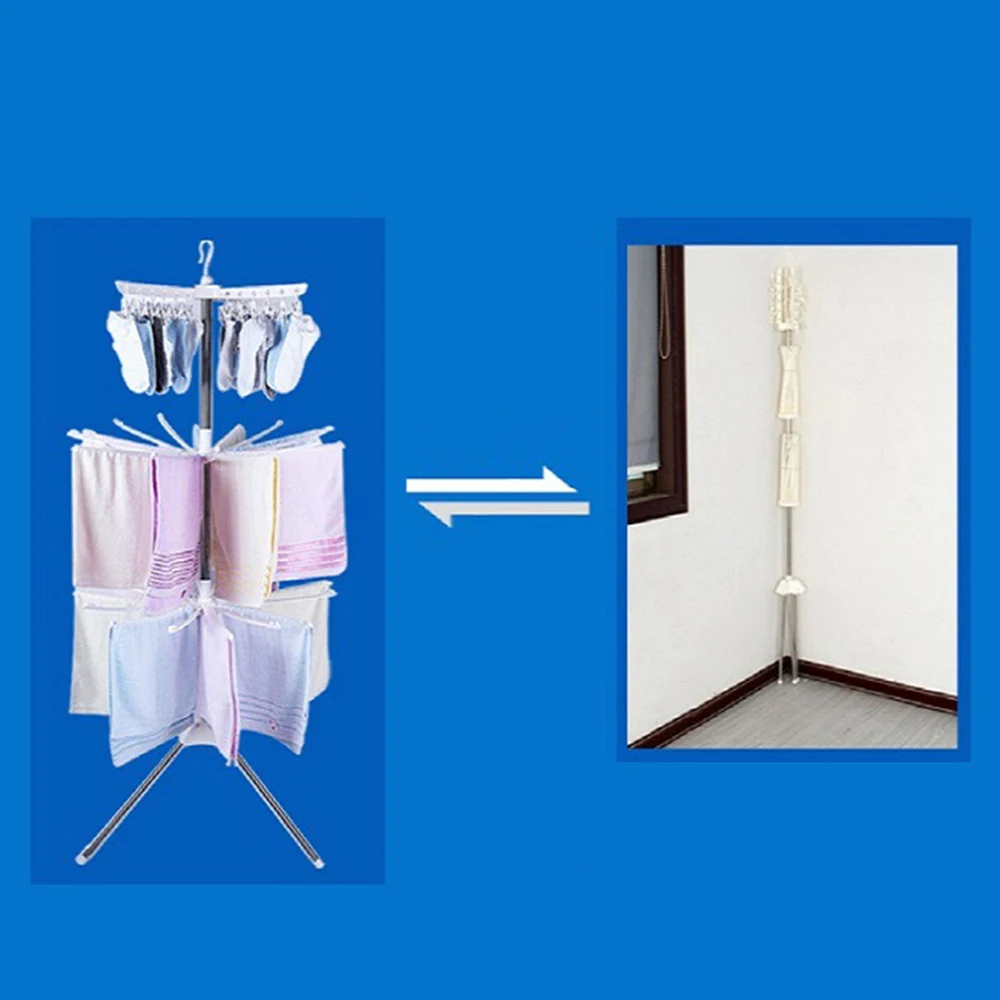 3 Tiers Foldable Cloth Drying Rack stainless steel Towel Hanger Clothes Coat Organizer Clothes Drying Rack 68.5x68.5x170cm
