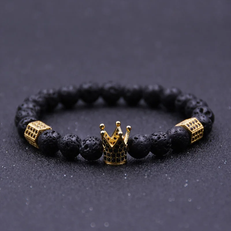 

joya Imperial Crown & Stoppers Bracelets Black Lava Stone Natural Stone Beads Bracelet For Women Men Jewelry Pulseras Mujer Lol