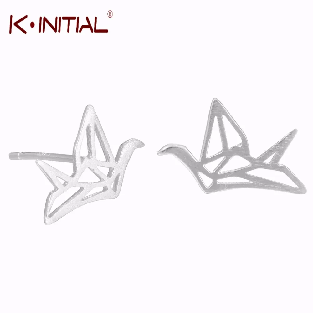 Kinitial серебряные полые бумажный журавль серьги гвоздики для женщин Шарм животное