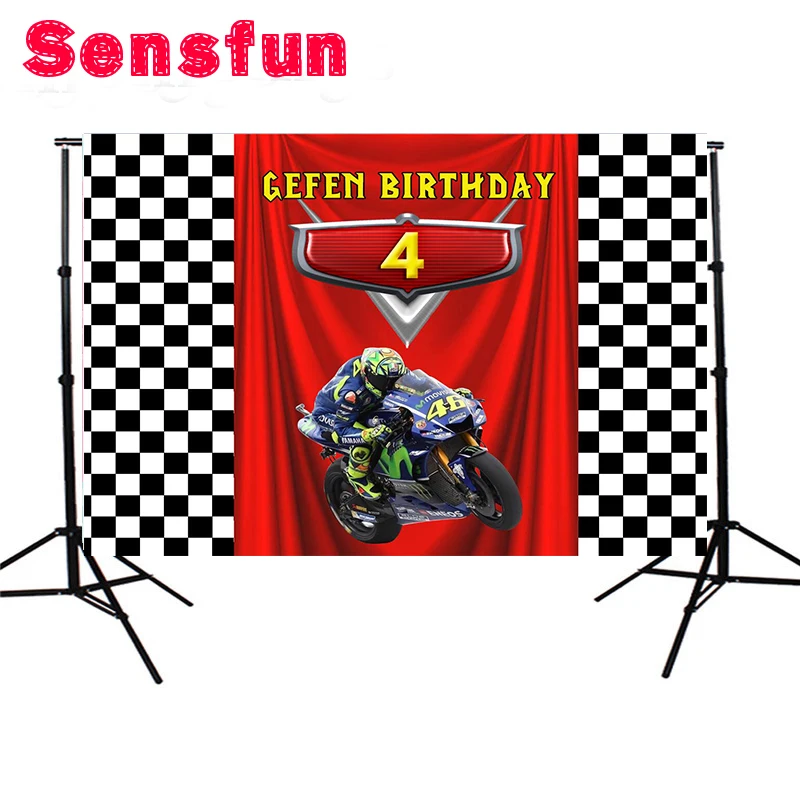 Виниловый фон для фотостудии Sensfun с изображением мотоцикла на день рождения