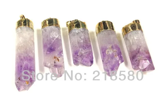 

H-AMD24 10pcs Amethysts Druzy Cylinder Charms Pendants Gold Edged