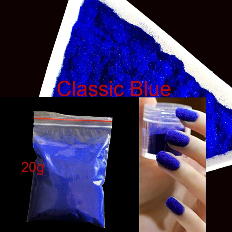 

Classic blue 20g/bag 3D Candy Manicure Velvet Powder Nail Decoration Fuzzy Flocking Nylon Powder For Nail Glitter Art Tips 2405