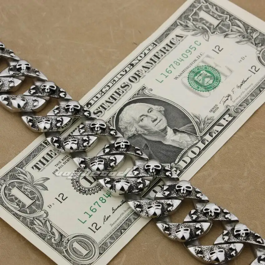 LINSION 316L браслет из нержавеющей стали с черепами для мужчин и мальчиков байкер рок