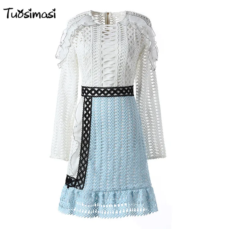 2017 Runway хорошее качество выдалбливать партия Винтаж Женская одежда Кружева See Through