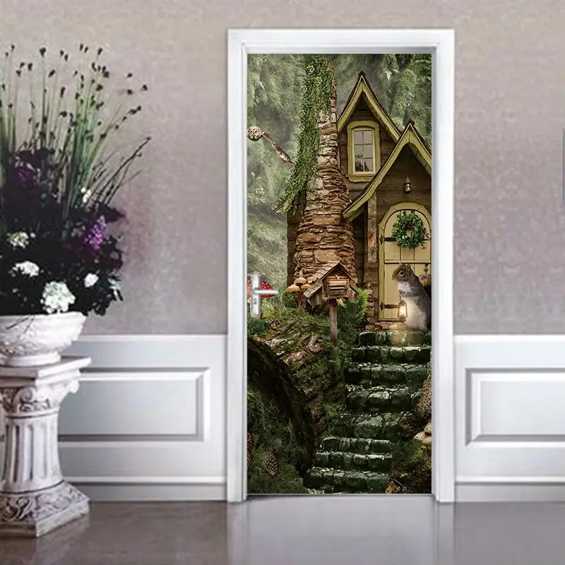 

Fake 3d vivid decorative Pattern Door Sticker WallpaperWall Sticker latest forest Mural Waterproof Bedroom Home Decor Poster