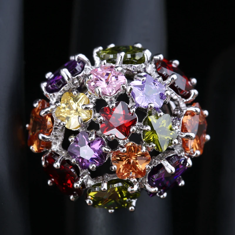 

2016 Heart Shape Multicolor Morganite Garnet Party Jewelry Silver Plated Argent Ring Size 6 / 7 / 8 / 9 S1411