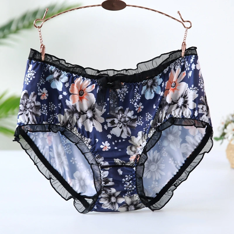 Summer Flower Хипстерские леопардовые женские трусики большого размера s с высокой талией, сексуальные кружевные цветы с рюшами и бантом, молочное шелковое белье размера плюс, трусики 4xl - Цвет: Summer Flower