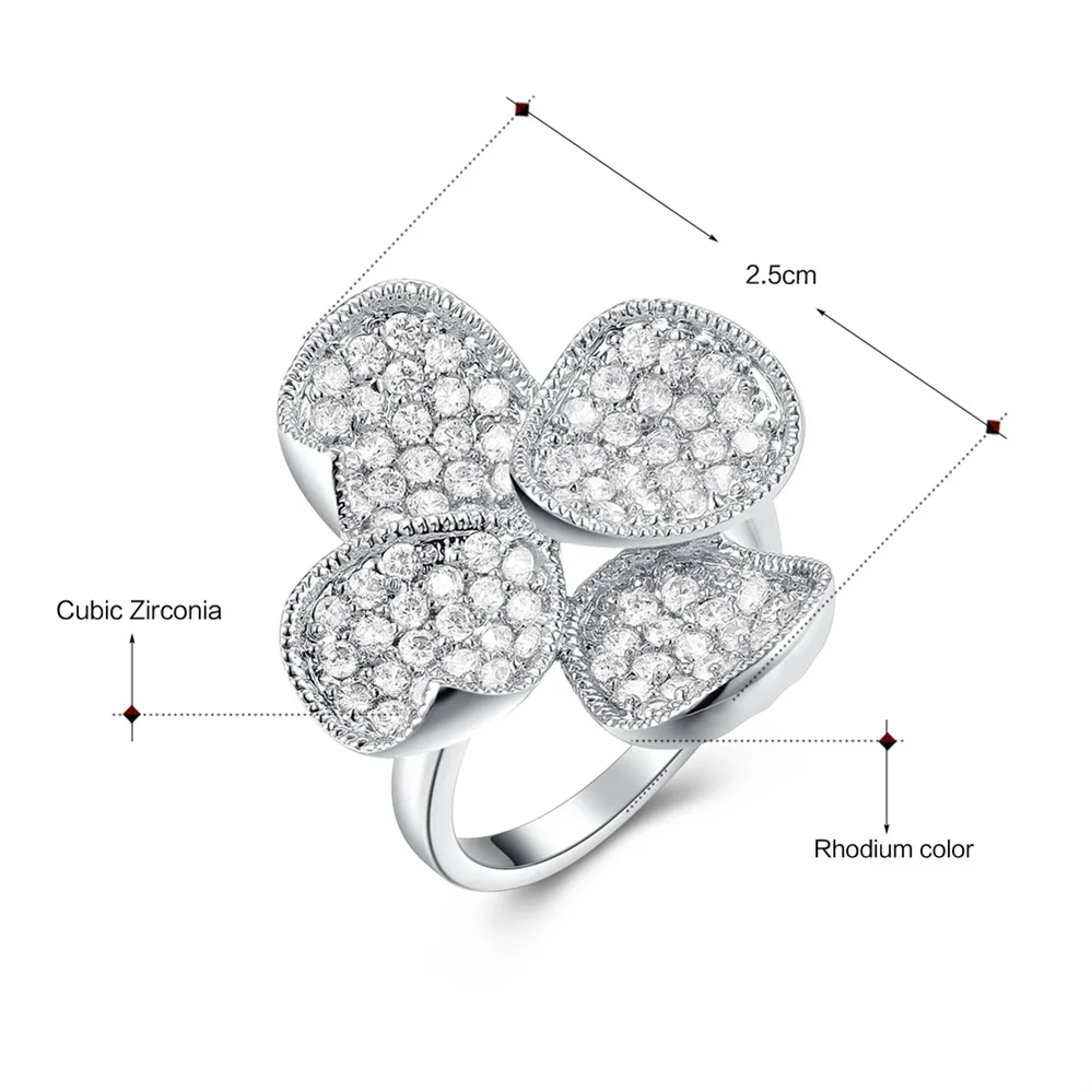 

DreamCarnival 1989 Four Petals Lucky Leaf Clover CZ Ring Anniversary Jewelry Discount Anillos Mujer Bagues Wedding Rings YR6168