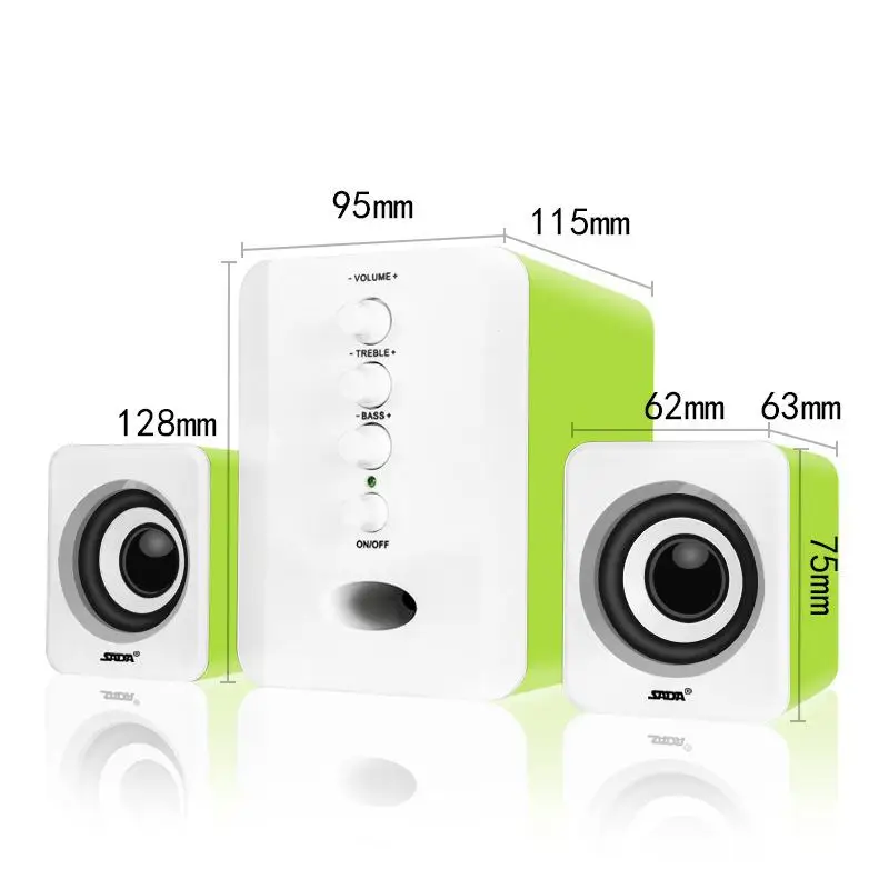 

SADA Full Range 3D Stereo Subwoofer 2.1 Small PC Speaker Portable Bass Music DJ USB Computer Speakers for Laptop Phone TV