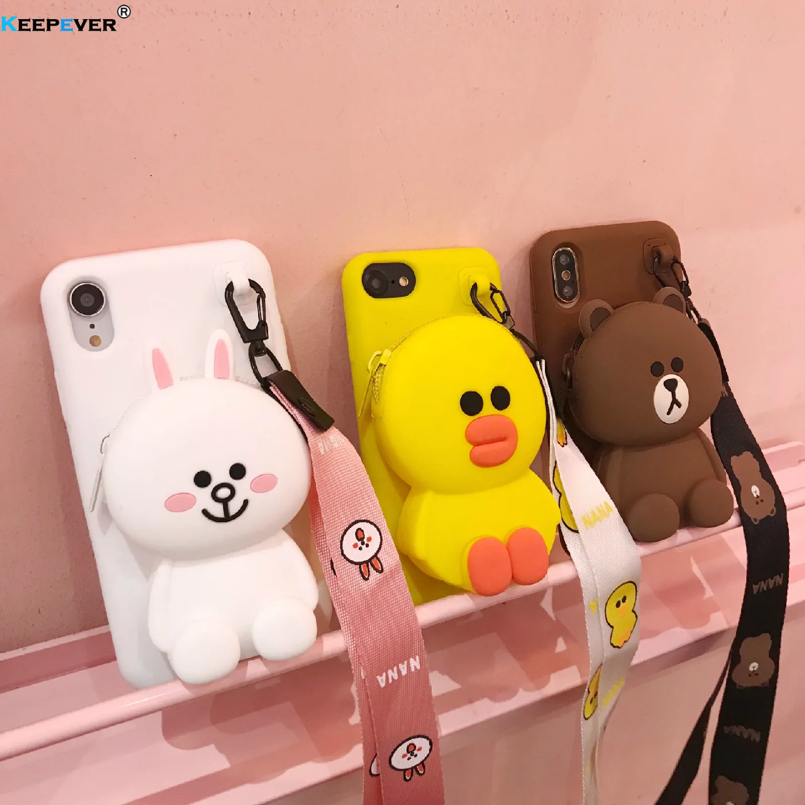 Милый чехол-кошелек с объемным рисунком медведя утки для iPhone X XR XS Max 7 8 Plus мягкий