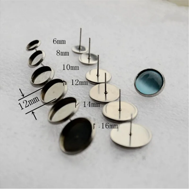 Пустая основа для сережек из нержавеющей стали кабошона камеи 6/8/10/12/14 мм набор