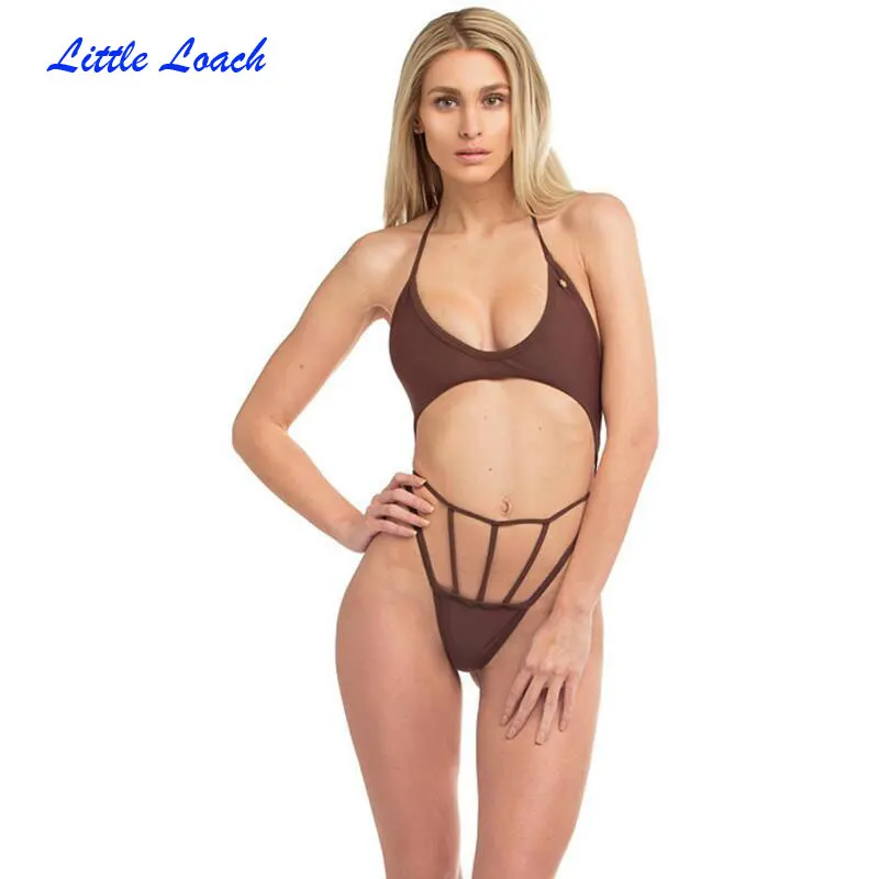 Горячие Hunging шеи Lace up One штук Плавание костюмы Для женщин Сплошной купальный