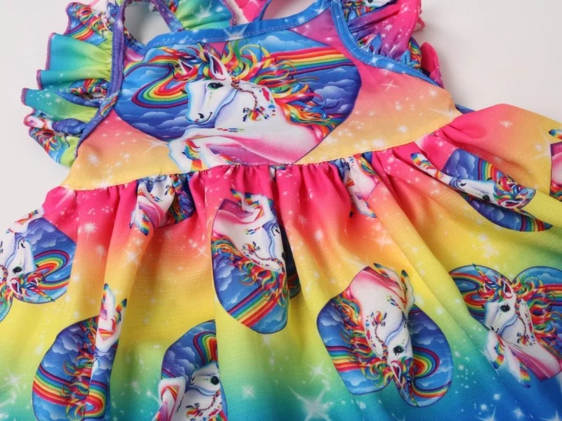 Kids Dresses for Girls Vestidos Summer Backless Cartoon Rainbow Unicorn Party Princess Dress Baby Girl Tutu Costume | Детская одежда и