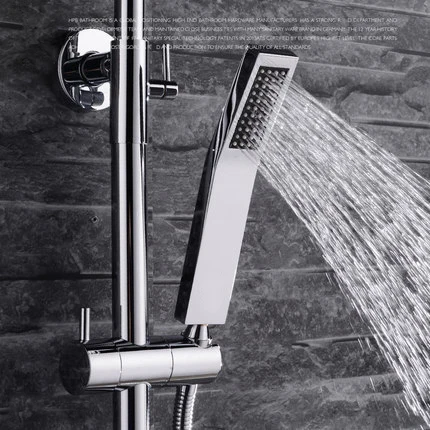 Настенный хромированный квадратный термостатический медный смеситель для душа