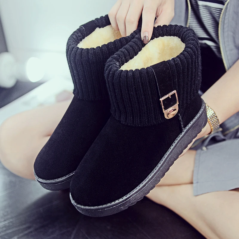 2018 new fashion Winter Women Snow Boots Ankle Buckle Strap Solid Platform Slip On Flats Casual Shoes 36-40 | Обувь