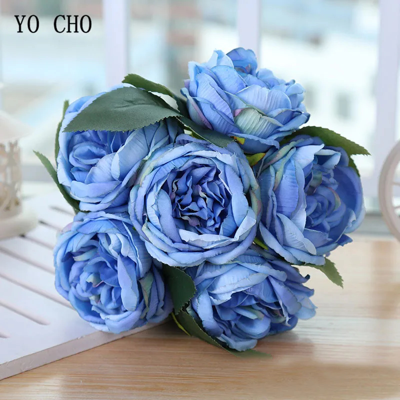 

YO CHO 6 Heads Bridal Bouquet Peony Artificial Flowers Red Pink Silk Rose Home Decoration White Wedding Flower Wall Fake Flowers