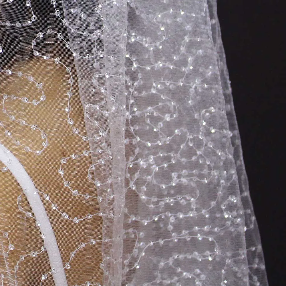 Фата свадебная длиной 4 м с блестками однослойная Тюлевая без расчески