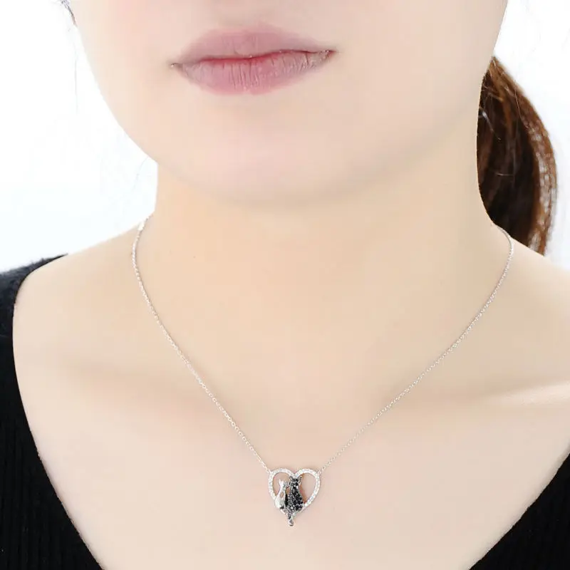 Серебряное ожерелье с подвеской в виде двух кошек цепочка для женщин черный