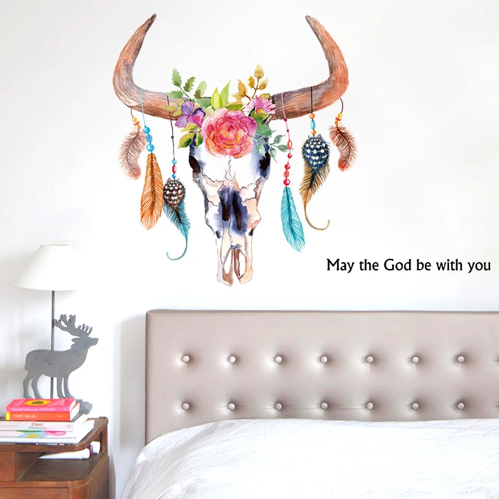 60x66 см наклейки с черепом быка Западный настенный стикер Декор для спальни