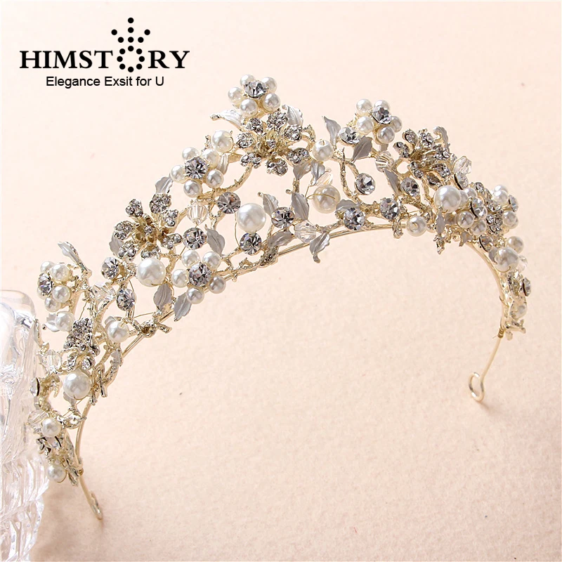 

HIMSTORY Baroque Handmade Gold Flower Leaf Tiara Crowns Wedding Princess Accessories Jewelry Bridal Headpiece Hair Accessories