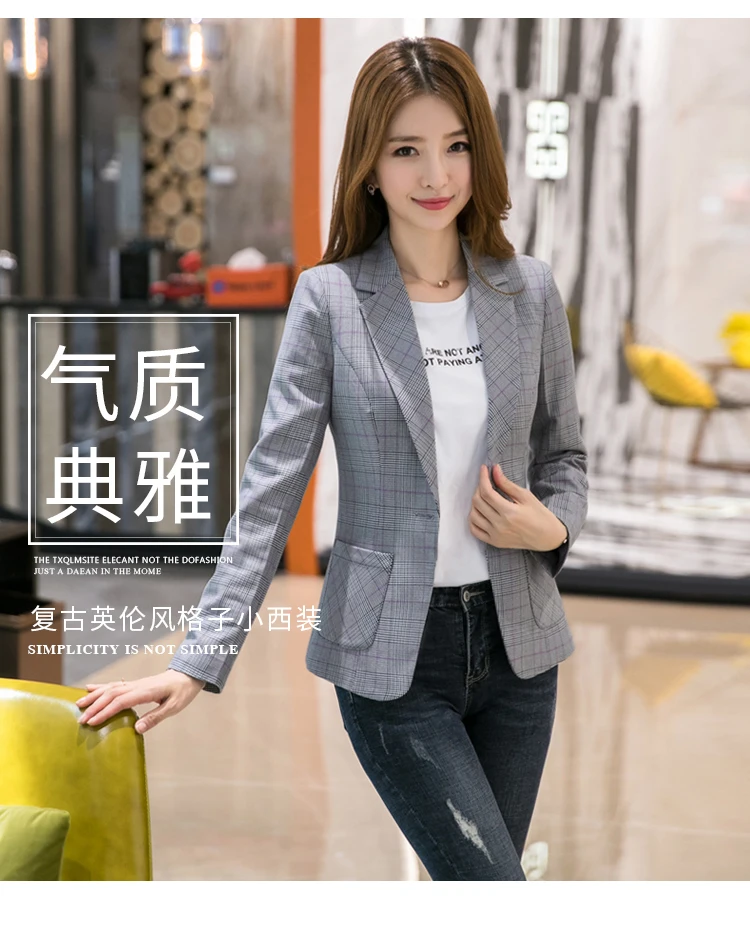 New Blazer Feminino Manga Longa Vadim Style Checked Suit Jacket British Fashion Casual In Autumn And Winter Women Blazer