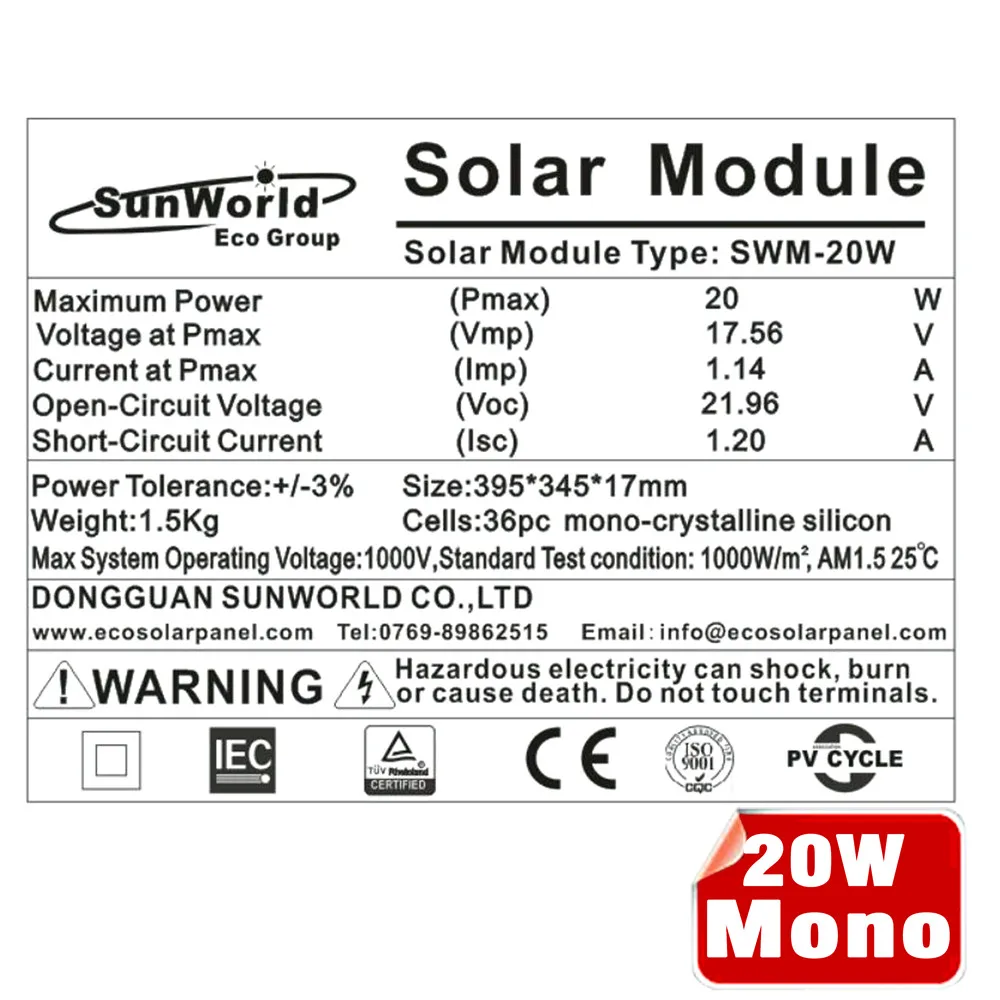 20W Solar Panel or 20 watt solar module to charge 12V battery by Germany mono cells for light power system-freeship |