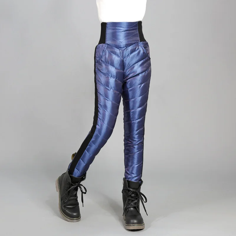 Navy blue Модные детские теплые штаны зимние штаны с высокой талией на белом утином пуху для девочек-подростков, утепленная верхняя одежда, брюки для детей 6, 8, 10, 12, 14, 15 лет - Цвет: Navy blue