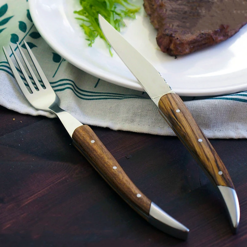 Набор ножей и вилок из нержавеющей стали комплект столовых приборов с деревянной