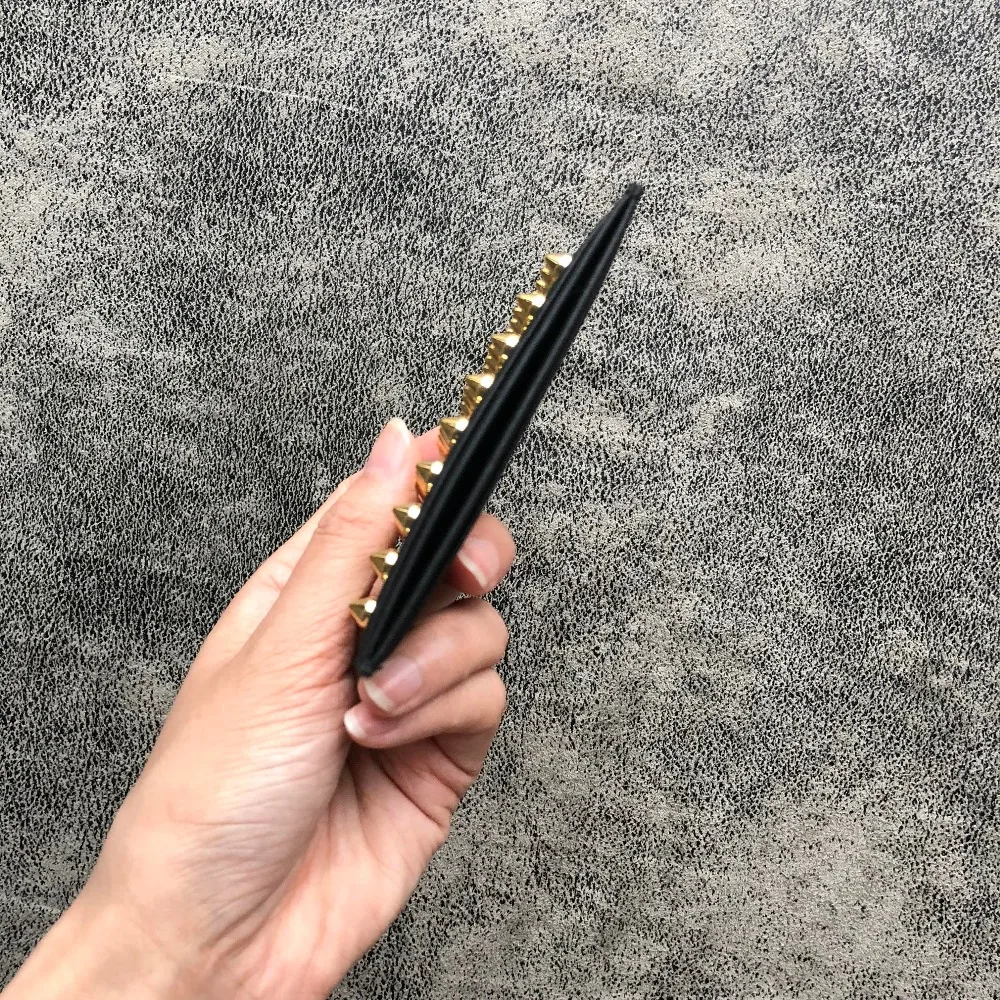 Держатель для кредитных карт из натуральной кожи с золотыми заклепками|leather credit