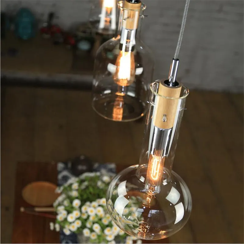 Стеклянная лампа подвесной светильник деревянная Подвесная стеклянные лампы