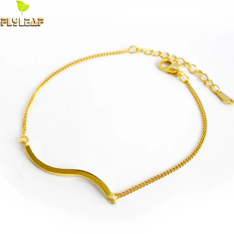 Flyleaf золотая волна сплющенная цепочка 100% Стерлинговое Серебро 925 пробы браслеты