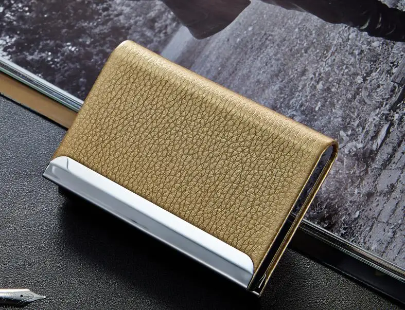 Водонепроницаемый Rfid кошелек модный женский бизнес-держатель для карт из искусственной кожи чехол для удостоверения личности алюминиевая коробка - Цвет: Золотой